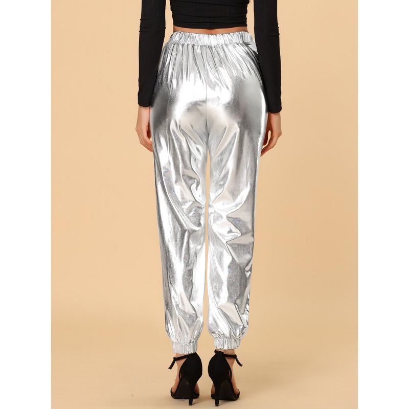 Allegra K Women's Metallic Shiny Sparkle Elastic Waist Pants, 5 of 7