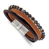 Chisel Stainless Steel Blue Golden and Tiger's Eye Beaded Black and Brown Leather Multi Strand 8" Plus .5" Ext. Bracelet - 2 of 4