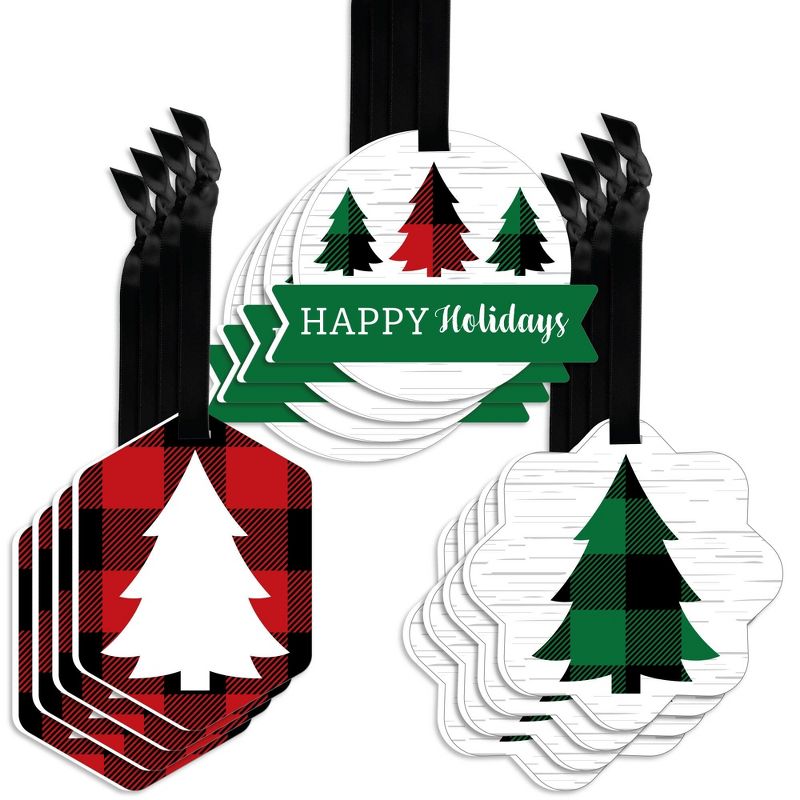 Big Dot of Happiness Holiday Plaid Trees - Assorted Hanging Buffalo Plaid Christmas Party Favor Tags - Gift Tag Toppers - 12 Ct, 1 of 9