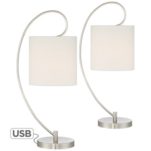 360 Lighting Modern Table Lamps Set Of 2 With Usb Charging Port Metal Arc White Drum Shade For Living Room Bedroom Bedside Office Target