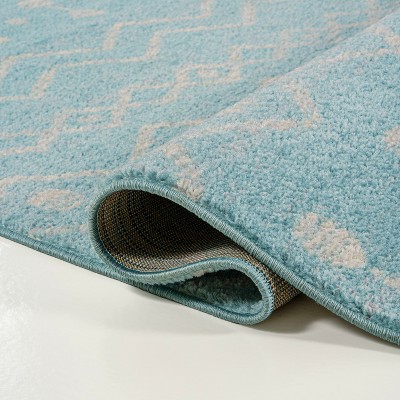 Turquoise and Cream Moroccan Synthetic Area Rug, 5'3" x 7'7"