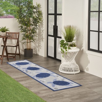 Navy Blue Synthetic Easy-Care Runner Rug 2'x6' with Sea Turtle Design