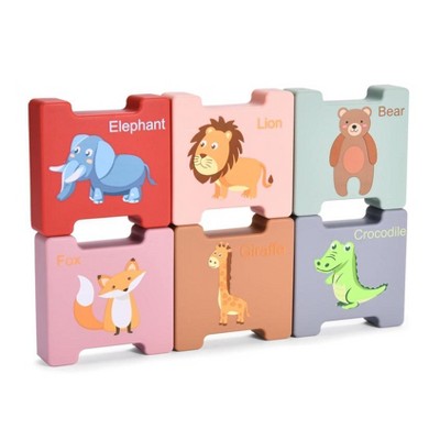 Image of CHILDLIKE BEHAVIOR Wooden Building Blocks Set for Toddlers-Pack of 30,Multicolored