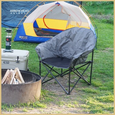 Gray Heavy-Duty Padded Folding Camping Chair with Cup Holder