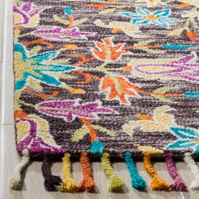 Handmade Black and Purple Floral Wool Area Rug