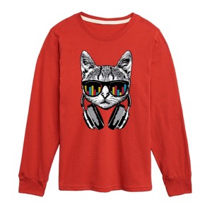 Boys' - Instant Message - Headphones Cat, Equalizer Glasses Long Sleeve Graphic T-Shirt - 1 of 4