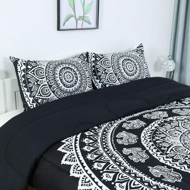 PiccoCasa Bohemian Black Comforter Sets 3D Printed Themed Reversible Design 3 Pcs, 2 of 9
