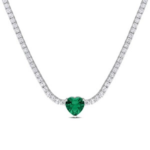 EVERLY JEWELRY | Sterling Silver 18 CT TGW Green Cubic Zirconia Heart Center & Created White Sapphire Necklace, 15-inch - 1 of 4