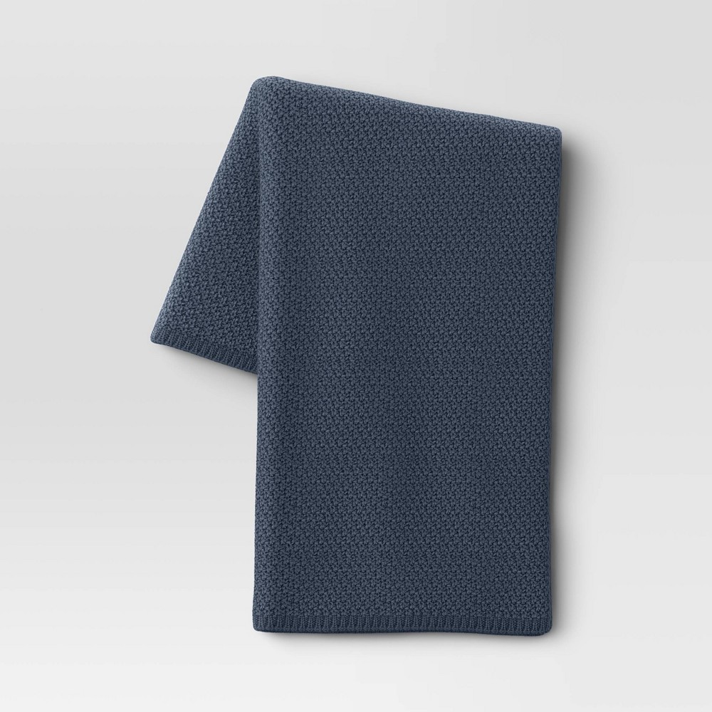 Photos - Duvet Oversized Recycled Knit Throw Blanket Blue - Threshold™