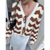 Coolmee Women's Cardigan Chunky Fashion Open Front Striped Color Block Cable Knit Sweater Coats - 3 of 4