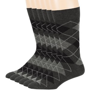 Men's Dress Socks Cotton - 6 pack- Seamless - Argyle, Dot, Striped - Shoe Size 9-12 L - Black, Brown | 7BIGSTARS KINGDOM - 1 of 3
