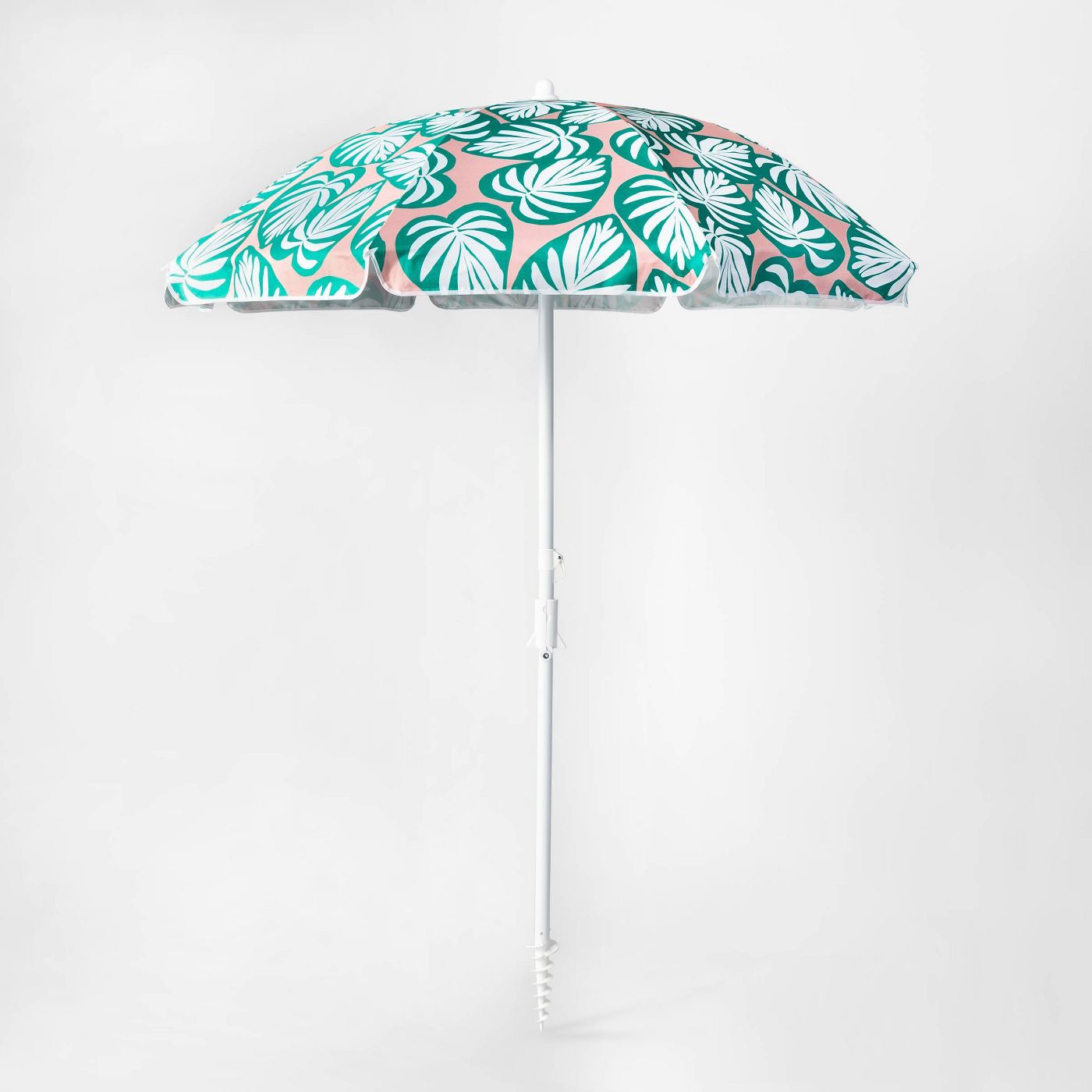 6' Palm Print Beach Umbrella Green/Pink - Sun Squad™ - image 1 of 5