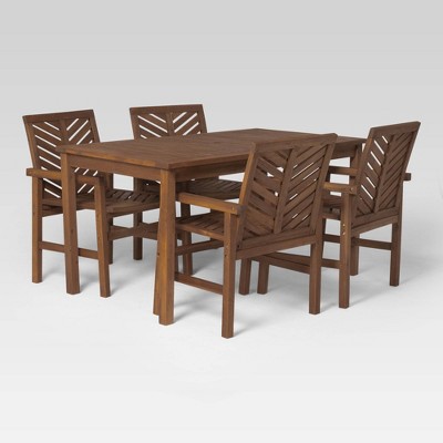 5pc Slatted Chevron Acacia Wood Patio Dining Set - Saracina Home