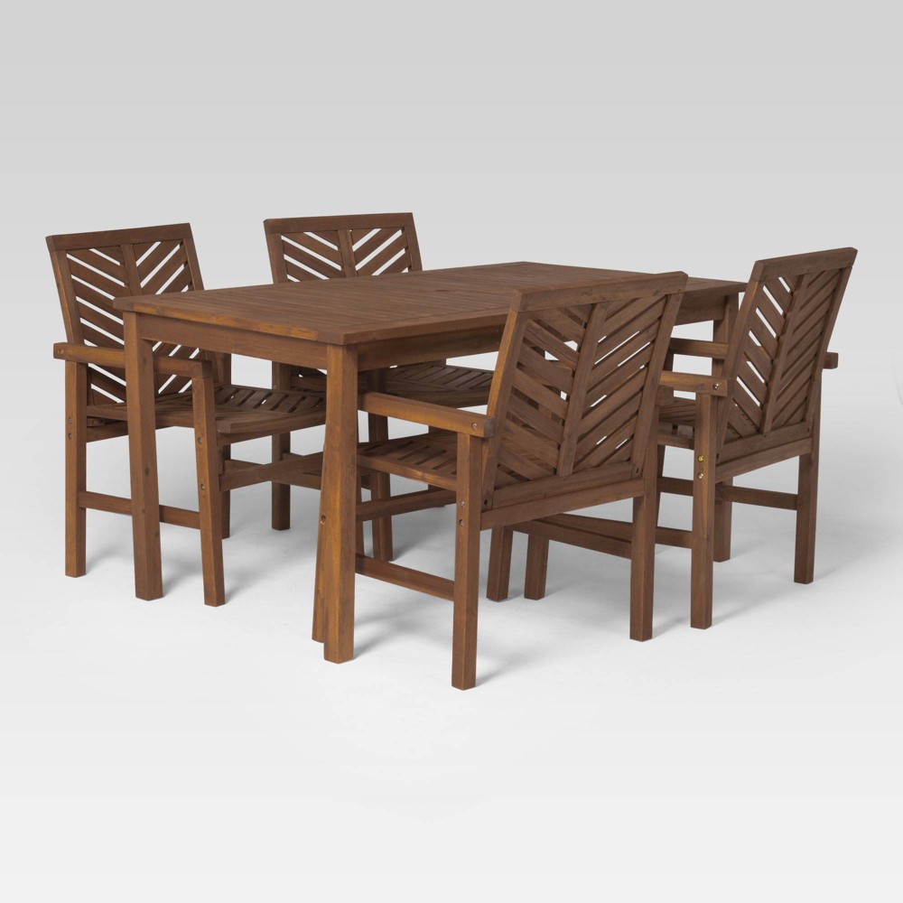 Photos - Garden Furniture 5pc Slatted Chevron Acacia Wood Patio Dining Set - Dark Brown - Saracina H