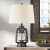 Franklin Iron Works Murphy Industrial Rustic Accent Table Lamp 23" High Weathered Bronze with Table Top Dimmer Oatmeal Shade for Bedroom Living Room - 2 of 4