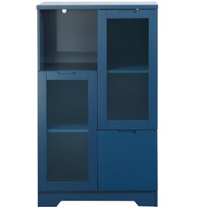 Gulches Navy Blue MDF Storage Cabinet - Glass Doors, Drawer & Open Shelves, Elegant Organizer for Bedroom & Living Room - 1 of 4