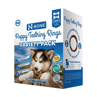 N Bone Puppy Teething Rings Dog Treat with Chicken Salmon and Peanut Butter Flavor 14.4oz 12ct