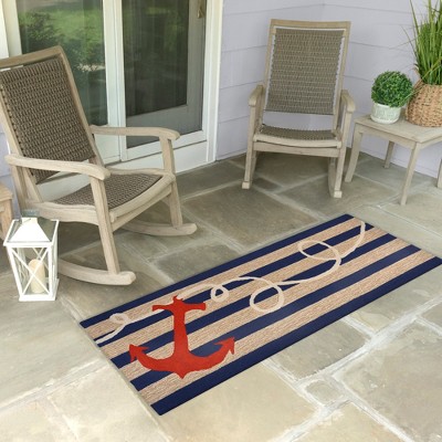 Nautical Bliss Navy 24"x60" Hand-Tufted Indoor/Outdoor Anchor Rug