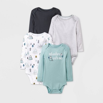 Image of Baby Boys' 4pk 'Adventure Awaits' Long Sleeve Bodysuit - Cloud Island™ Green 3-6M