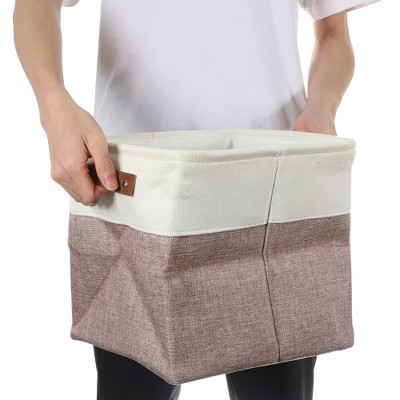 Foldable Beige and Pink Linen Multipurpose Laundry Basket