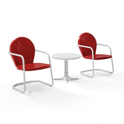 Red and White Steel Outdoor Conversation Set with Round Table