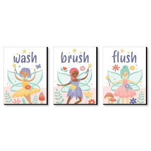 Big Dot of Happiness Let's Be Fairies - Fairy Garden Kids Bathroom Rules Wall Art - 7.5 x 10 inches - Set of 3 Signs - Wash, Brush, Flush - 1 of 4