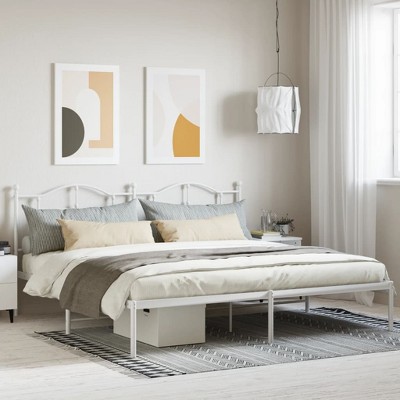 vidaXL Metal Bed Frame with Headboard White 76 in.x79.9 in. King