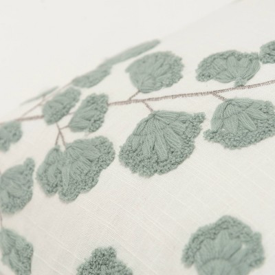 Ivory and Gray Embroidered Cotton Square Throw Pillow
