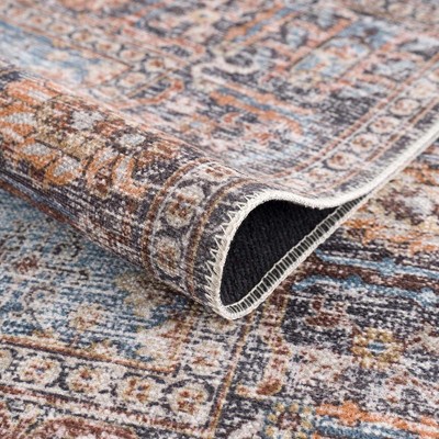 Hauteloom Light Blue and Burgundy Rectangular Polyester Area Rug