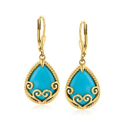Ross-Simons Turquoise Scrollwork Drop Earrings in 18kt Gold Over Sterling