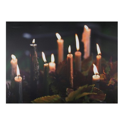 Northlight LED Lighted Flickering Candles with Fall Leaves Canvas Wall Art 11.75" x 15.75"