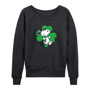 Women's - Peanuts - St. Patrick's Day with Snoopy Lightweight French Terry Wide Neck Long Sleeve Shirt - 1 of 4