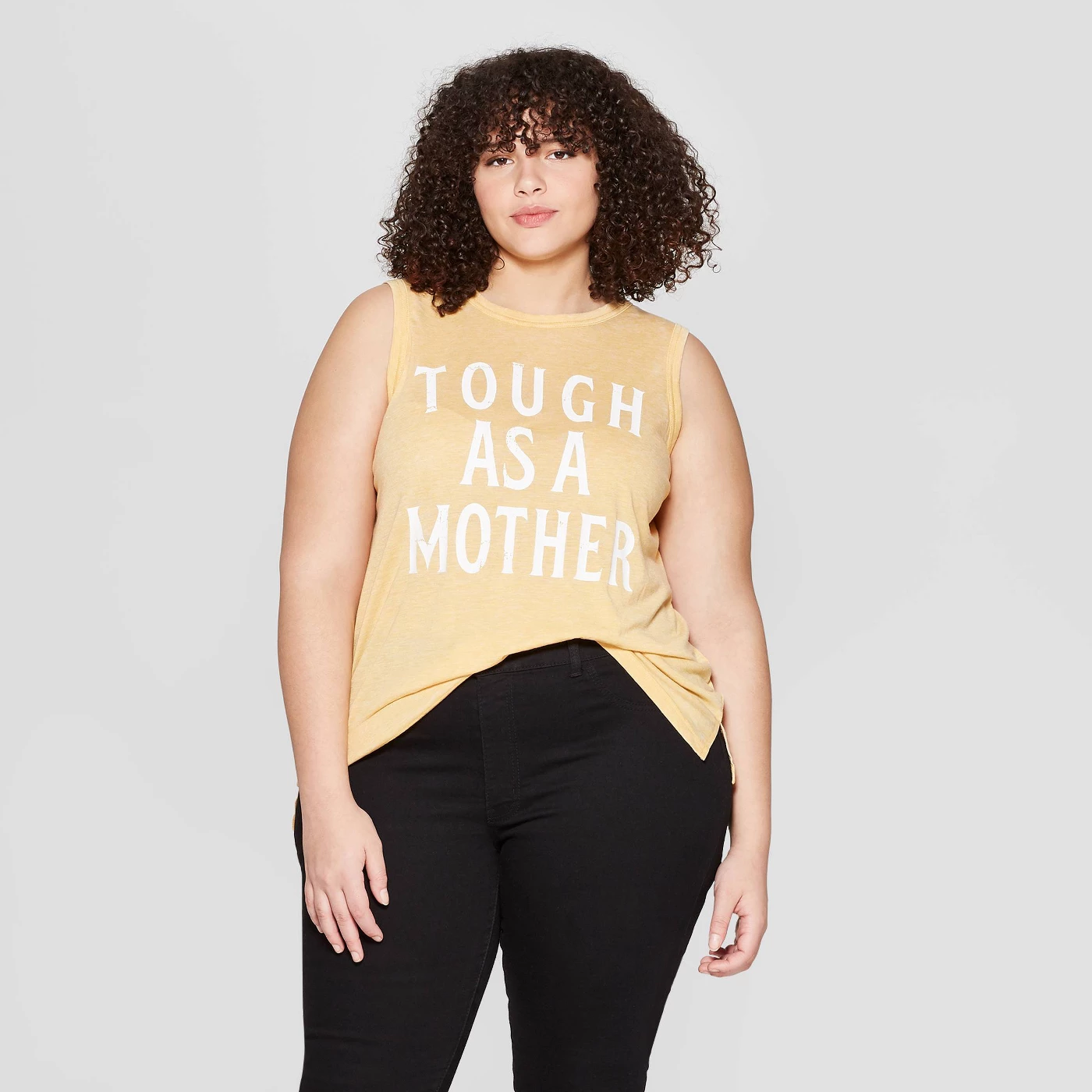 Women's Plus Size Short Sleeve Tough as a Mother Tank Top - Grayson Threads (Juniors') - Yellow - image 1 of 2