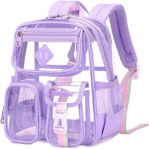 Mini Clear Backpack for Girls, Small Transparent Purple Kids Backpack, Lightweight Stadium Approved Bag for School, Travel, Concerts, and Events - 1 of 4