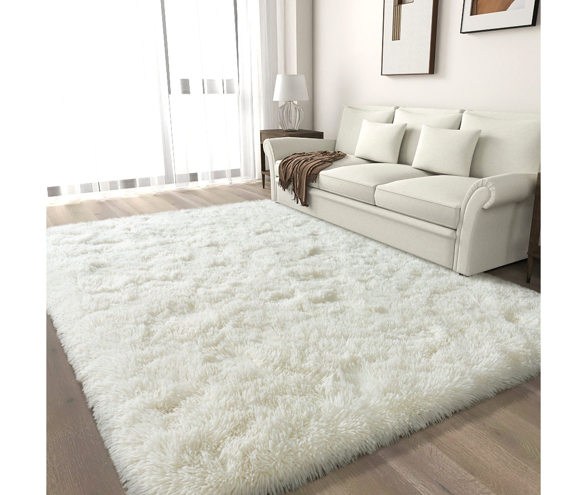 LOVEVOOK 5x7 Feet Cream White Area Rugs for Living Room Bedroom, Non-Slip Fluffy Soft Shag Rug, Plush Carpet for Home Dorm Decor Aesthetic