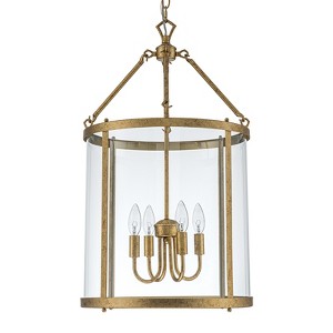 LLHZSY 4-Light Farmhouse Lantern Glass Chandelier Hanging Ceiling Pendant Light Fixture for Entryway/Hallway/House - Clear Glass - Gold - 1 of 4