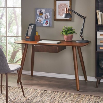 JUJABU Walnut Color Modern Study Computer Desk with Drawer, Ideal for Home Office