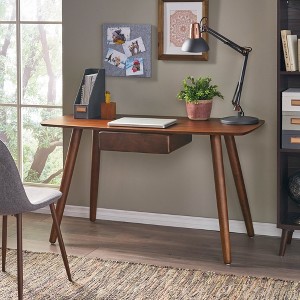 JUJABU Walnut Color Modern Study Computer Desk with Drawer, Ideal for Home Office - 1 of 4