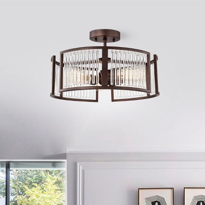 Frey 15.75" Bronze Glass Drum Semi-Flush Ceiling Light