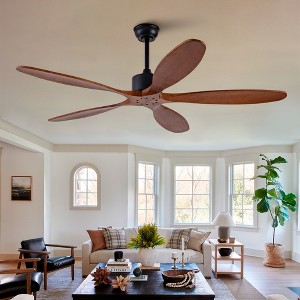 60 Inch Solid Wood Ceiling Fan With Remote And Reversible DC Motor, Modern Large Ceiling Fan With 5 Hand-Carved Blades For Living Room And Open Spaces - 1 of 4