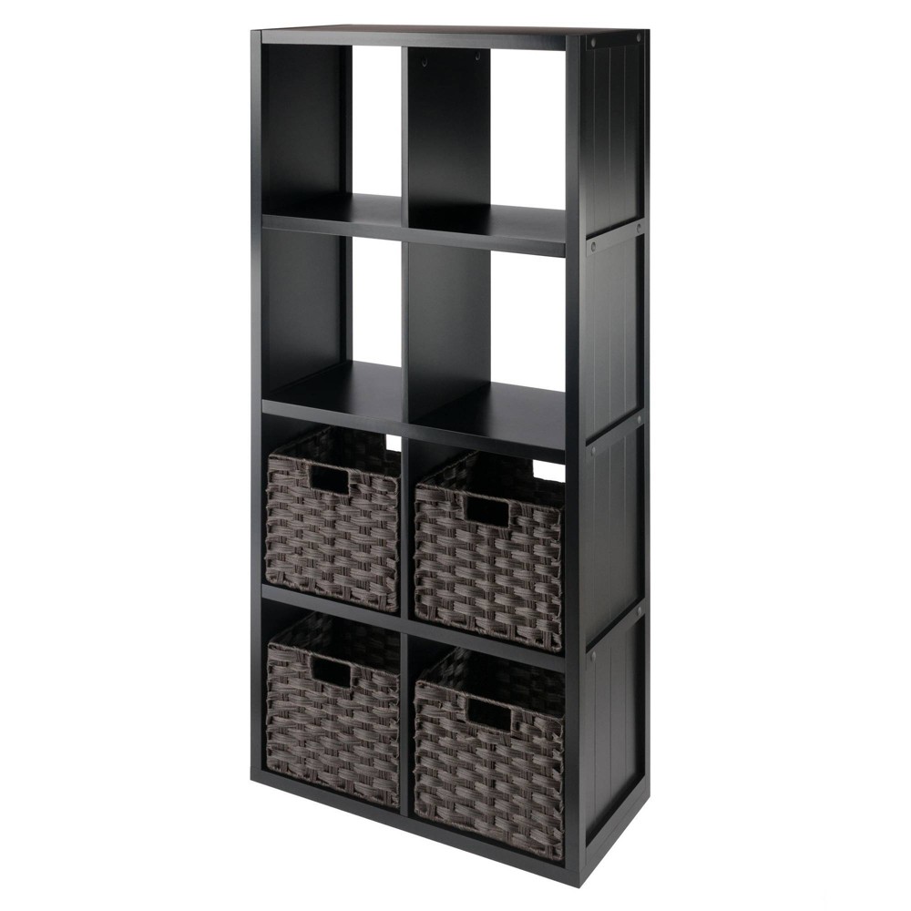 Photos - Wall Shelf 53.11" 5pc Timothy Storage Shelf with Baskets Black/Chocolate - Winsome: M