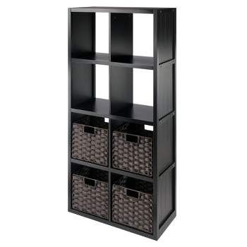 53.11" 5pc Timothy Storage Shelf with Baskets Black/Chocolate - Winsome