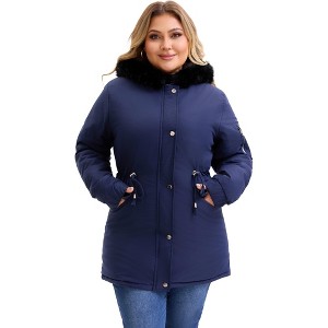 Agnes Orinda Women's Plus Size Waterproof Fur Hood Drawstring Waist Zipper Fleece Lined Winter Warm Parka Jacket with Pockets - 1 of 4