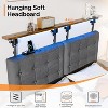 VINGLI Queen Floating Metal Bed Frame with Hanging Upholstered Headboard, LED Lights &Charging Station, Dark Gray - 3 of 4