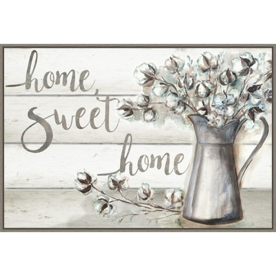 Amanti Art Framed Farmhouse Cotton Home Sweet Home by Tre Sorelle Studios Canvas Wall Art Print (33 in. W x 23 in. H), Sylvie Greywash Frame