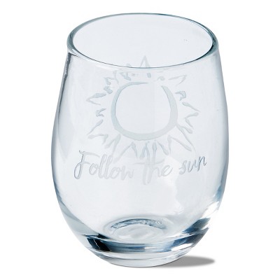tagltd 16 oz. Follow The Sun Sentiment Etched Clear Glass Stemless Drinkware Hand Wash Beverage Glassware