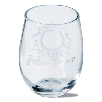 tagltd 16 oz. Follow The Sun Sentiment Etched Clear Glass Stemless Drinkware Hand Wash Beverage Glassware