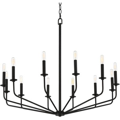 Franklin Iron Works Milanese Slender Black Chandelier 37 1/2