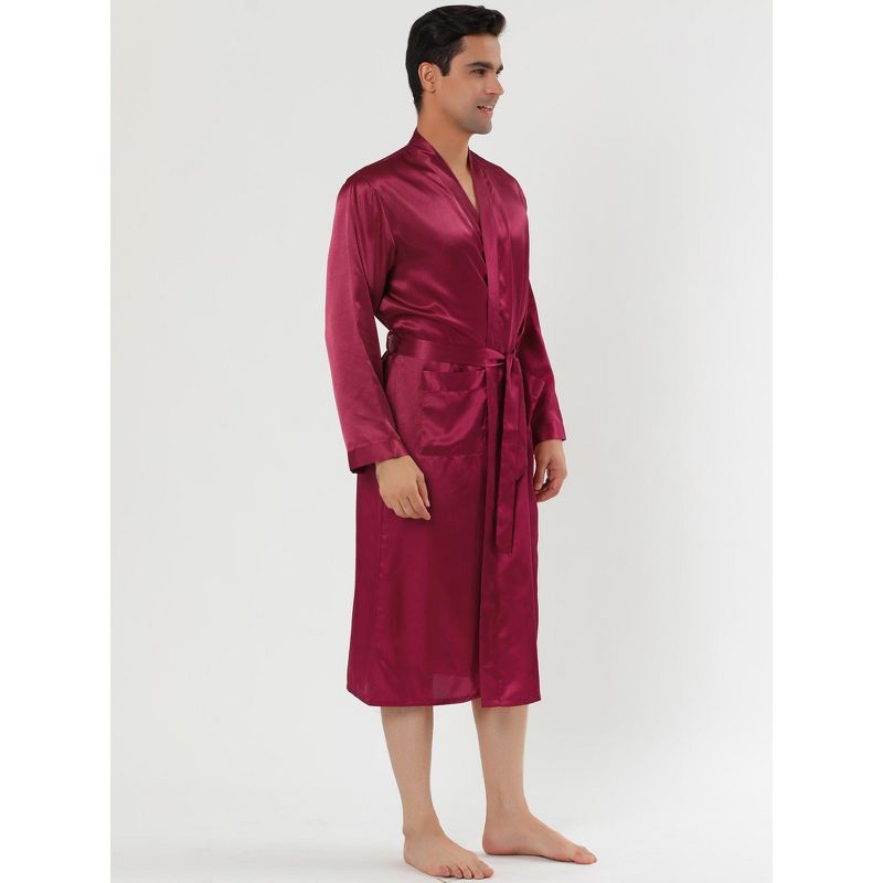 Lars Amadeus Mens Satin Robe Sleep Solid Nightdress Long Sleeve Sleepwear Pajama Dress Bathrobe, 2 of 5