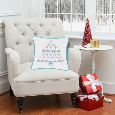 White Coastal Tree Embroidered Holiday Throw Pillow